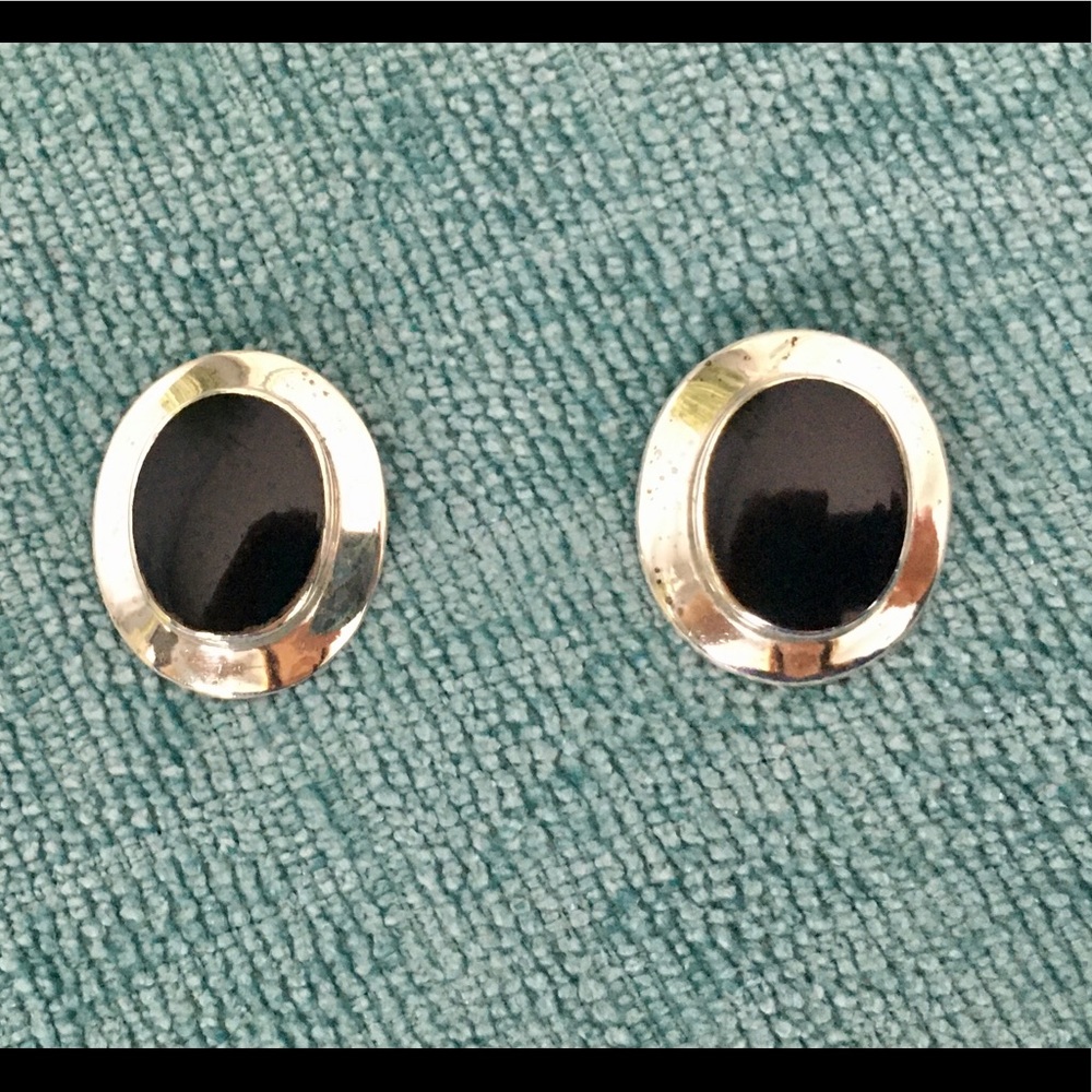 Black Onyx and .925 Sterling Silver Earrings